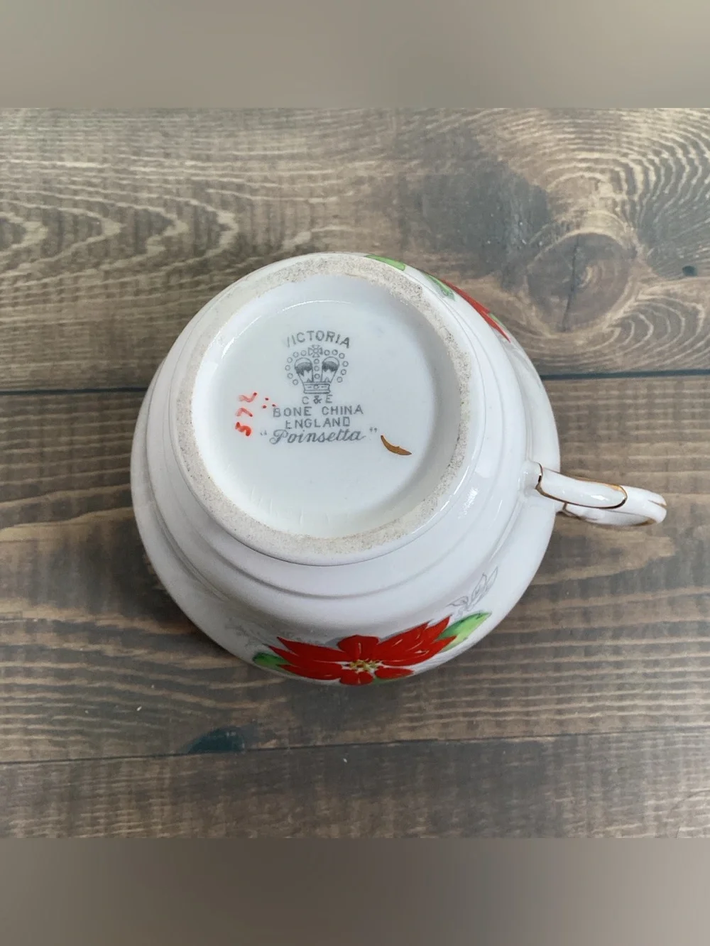 Vintage Victoria C & E Bone China England Tea Cup And Saucer Poinsettia